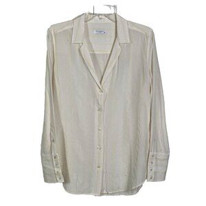 Equipment Femme Blouse Womens Size M Ivory Silk Yellow Stripe Button Up Top